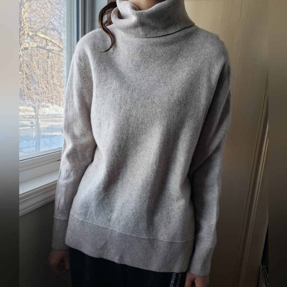 Bleu Gray Wool Cashmere Blend Women's Gray Turtleneck Sweater